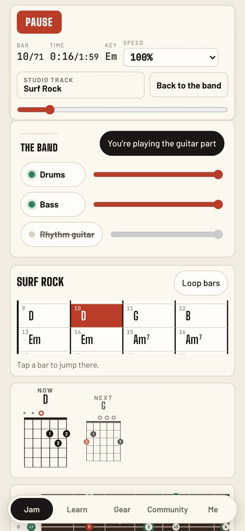 A Studio track, Surf Rock, playing with the rhythm guitar muted in the mixer