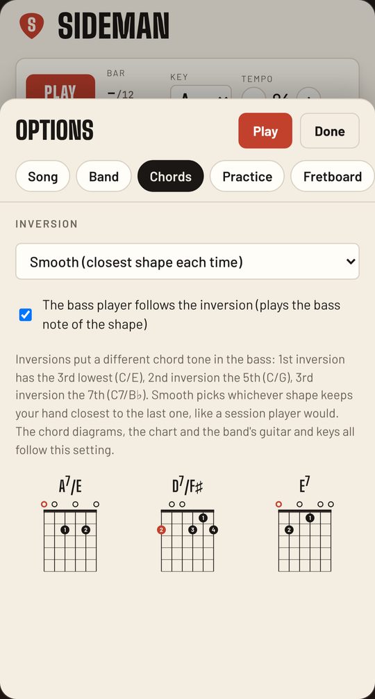 Chord shapes and inversions